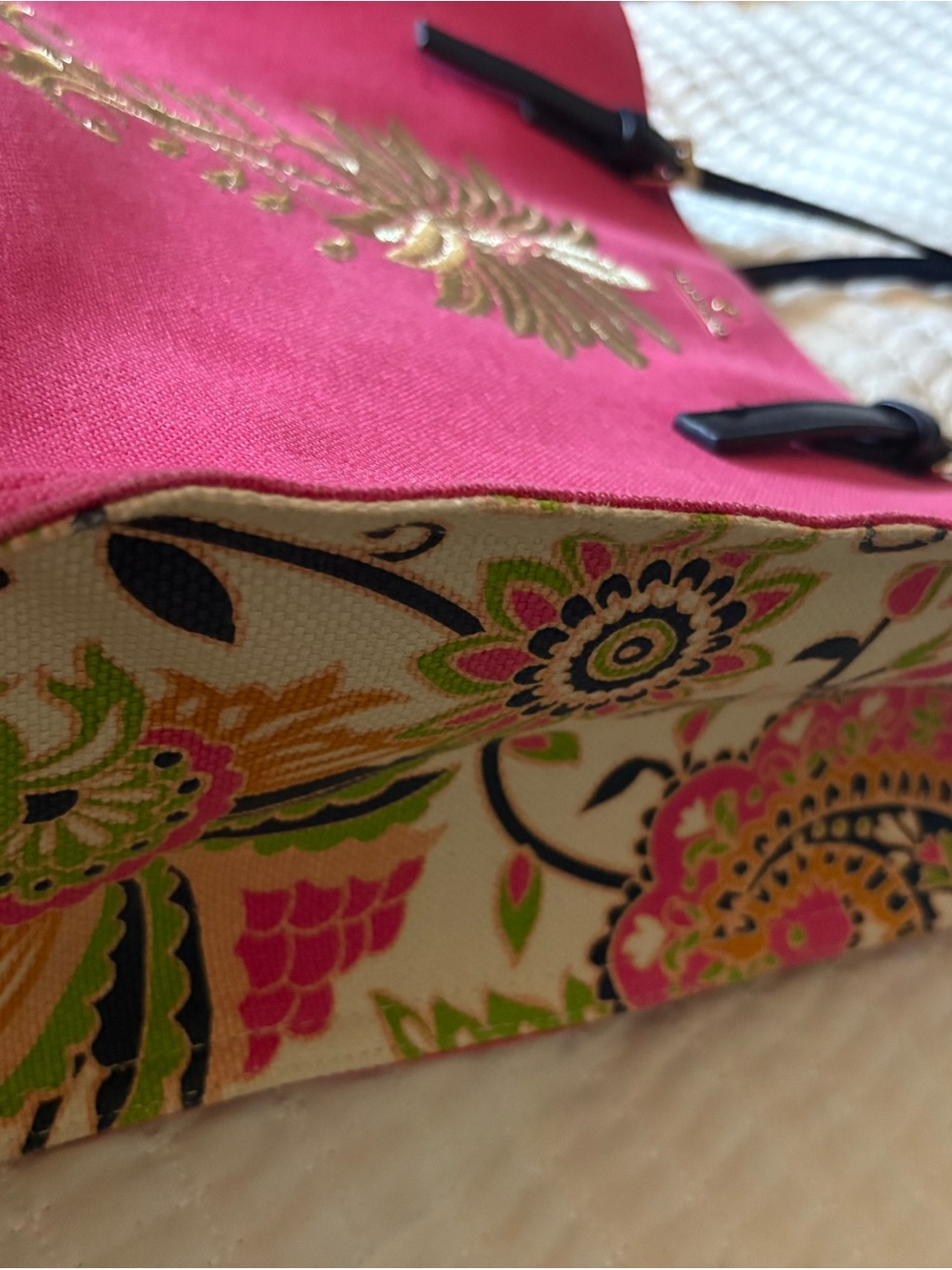 Spartina Hot Pink Canvas Tote with Gold Palm Embroidery - Picture 2 of 7